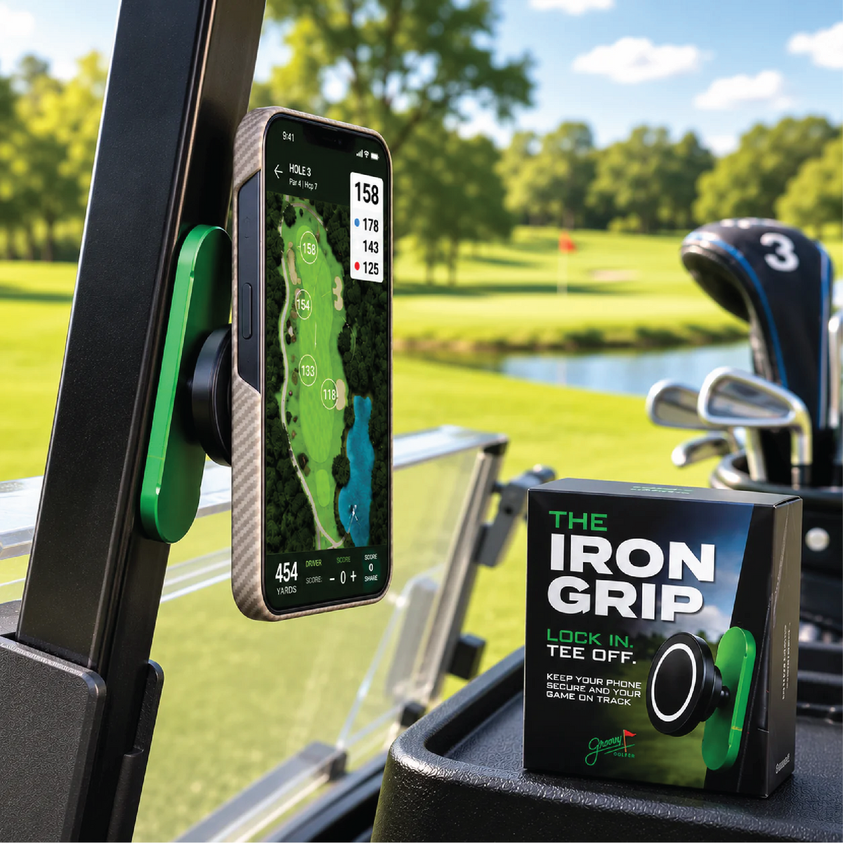 Personalized golf gift box for dad or husband, engraved with his name and packed with practical on-course golf gear.