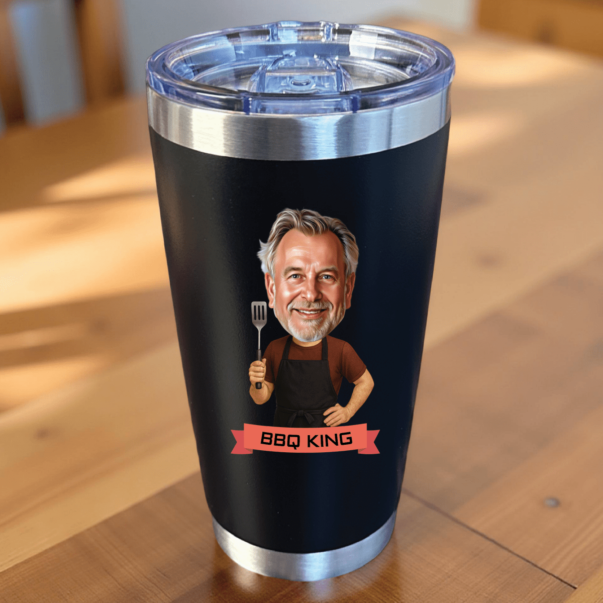 custom caricature tumbler gift for grill master with personalized photo design
