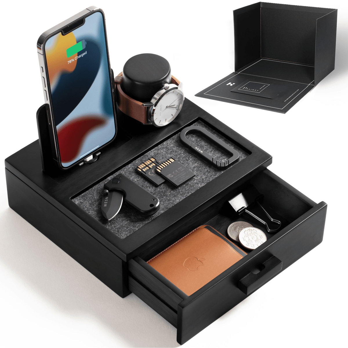 Unique Personalized Elegant Wooden Charging Dock Customized Valet Tray Gifts for Men by Groovy Guy