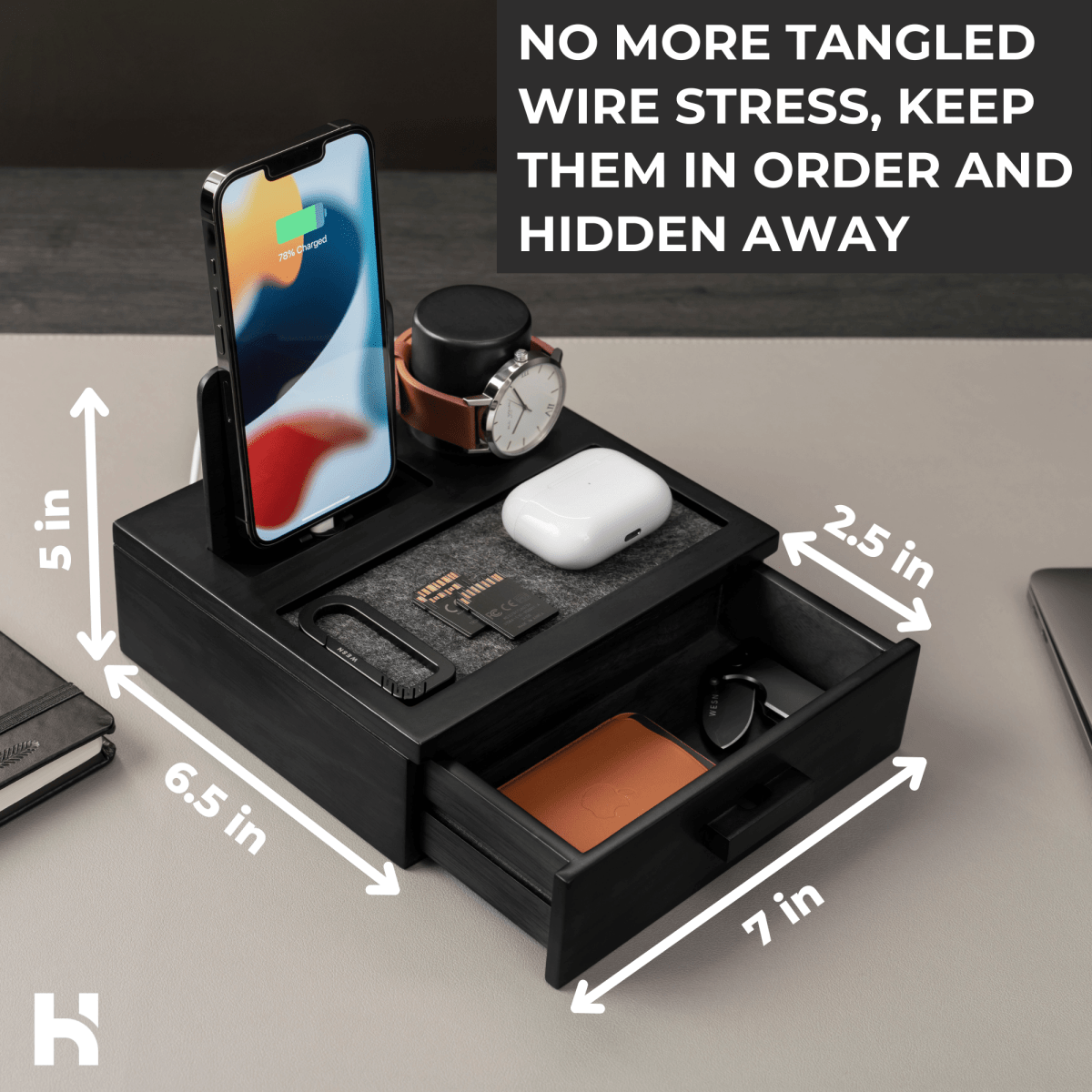 Unique Personalized Elegant Wooden Charging Dock Customized Valet Tray Gifts for Men by Groovy Guy