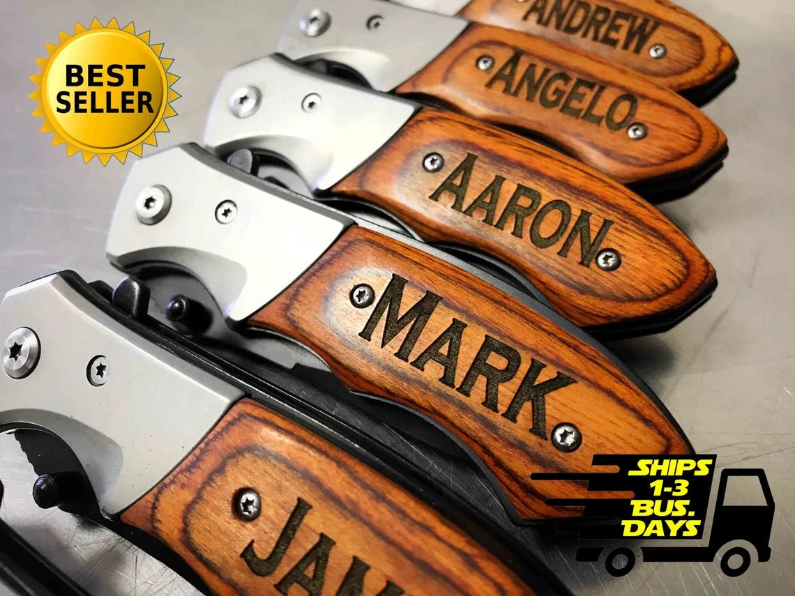Unique Personalized Wolf Pack Stabber Customized Knife Gifts for Men by Groovy Guy