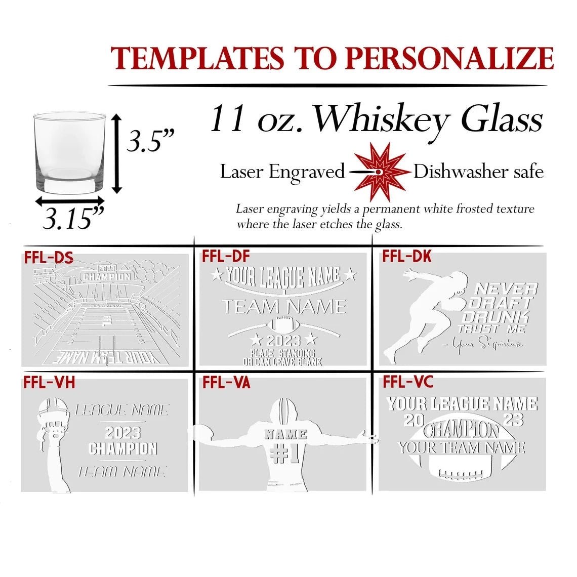 Unique Personalized Fantasy Football Whiskey Glass Customized Whiskey Glass Gifts for Men by Groovy Guy