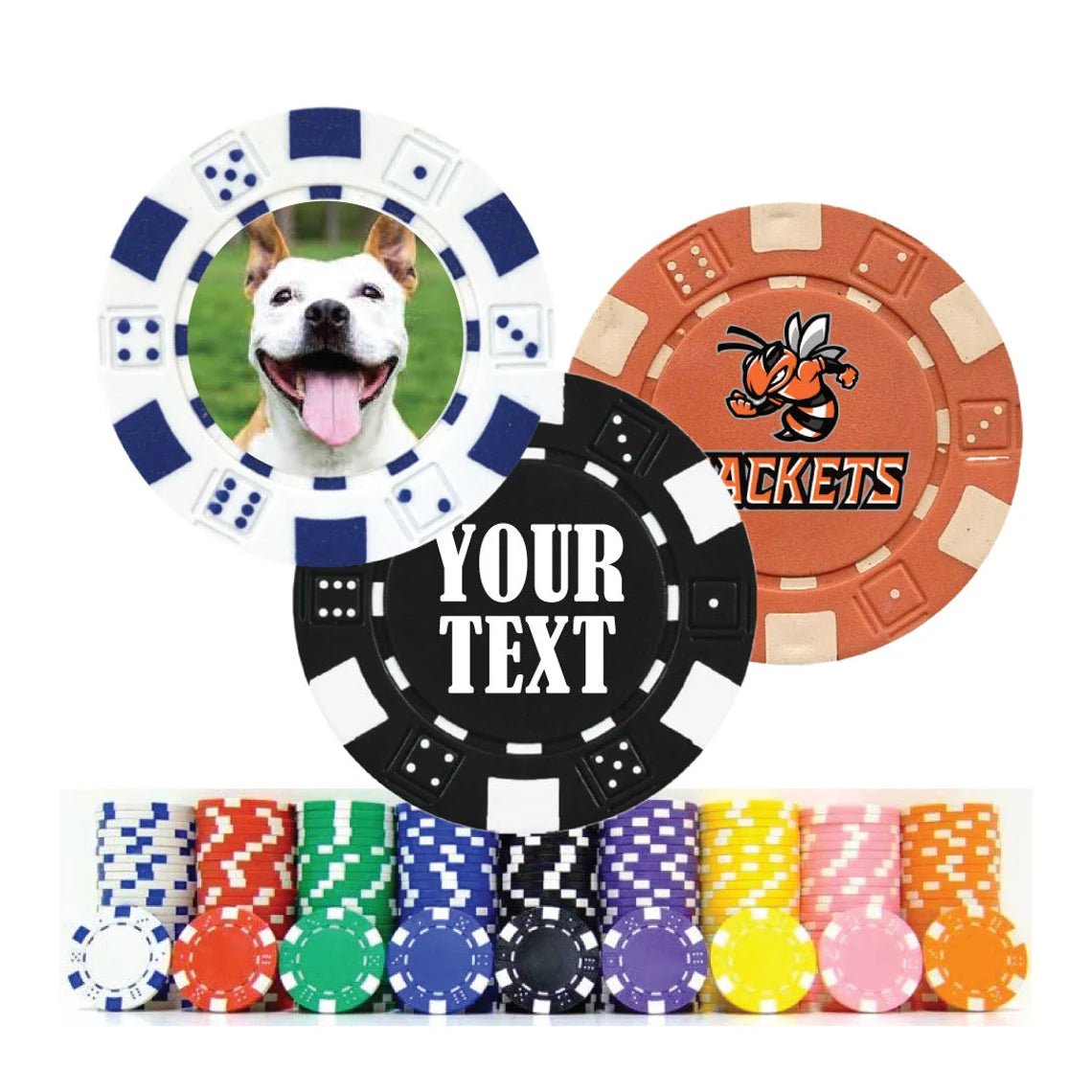 Personalized poker chips with custom photo and text