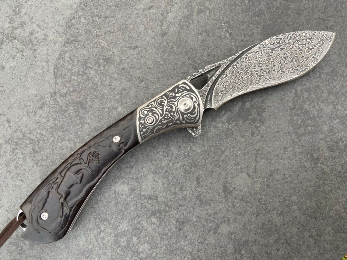 Unique Personalized Damascus Deer Handle Customized Knives Gifts for Men by Groovy Guy