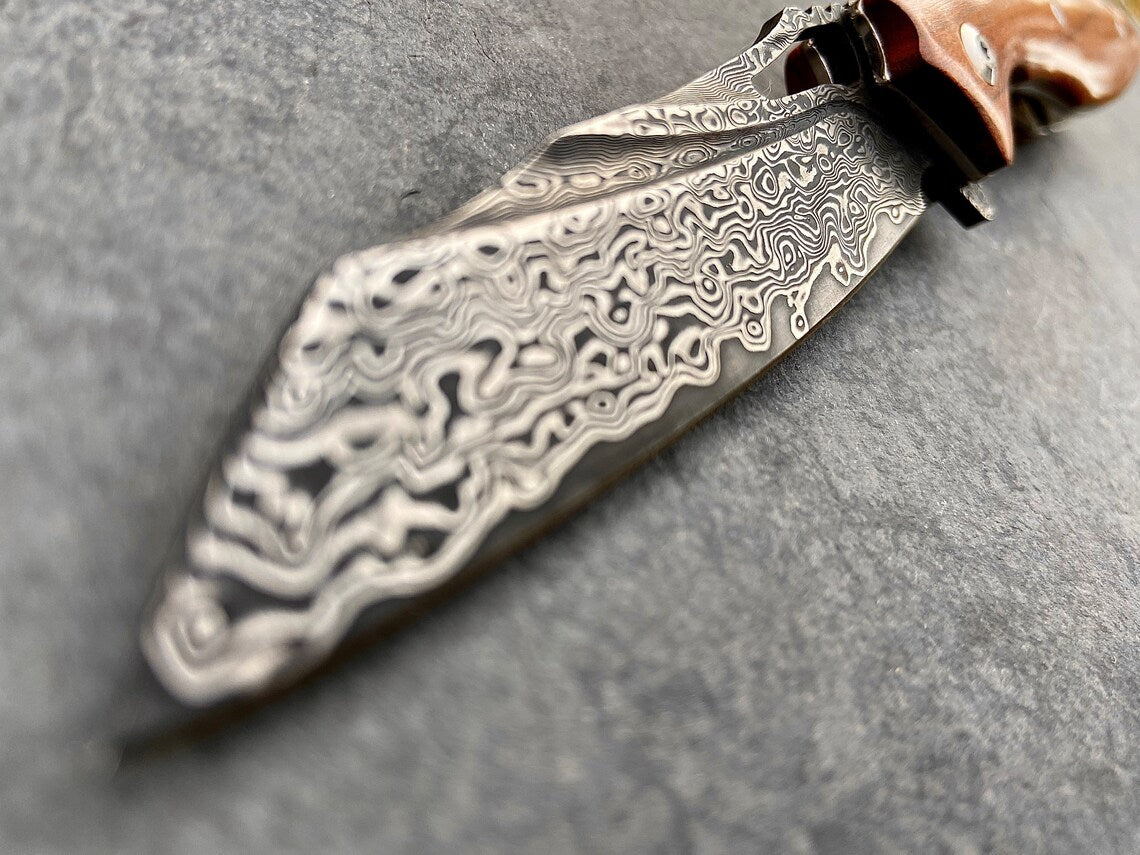 Unique Personalized Ironwood Damascus Blade Customized Knives Gifts for Men by Groovy Guy