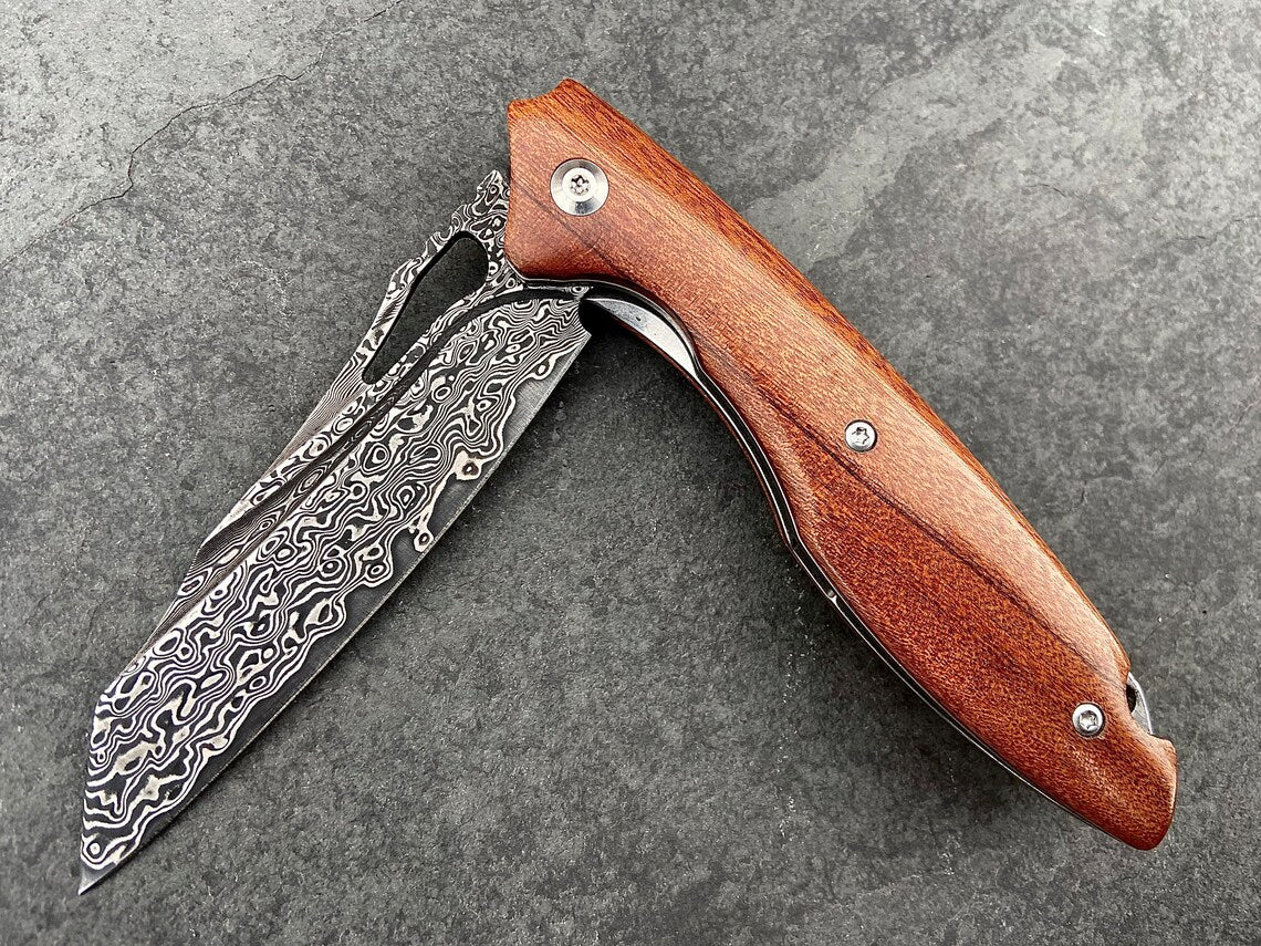 Unique Personalized Ironwood Damascus Blade Customized Knives Gifts for Men by Groovy Guy