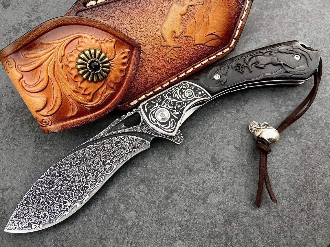 Unique Personalized Damascus Deer Handle Customized Knives Gifts for Men by Groovy Guy