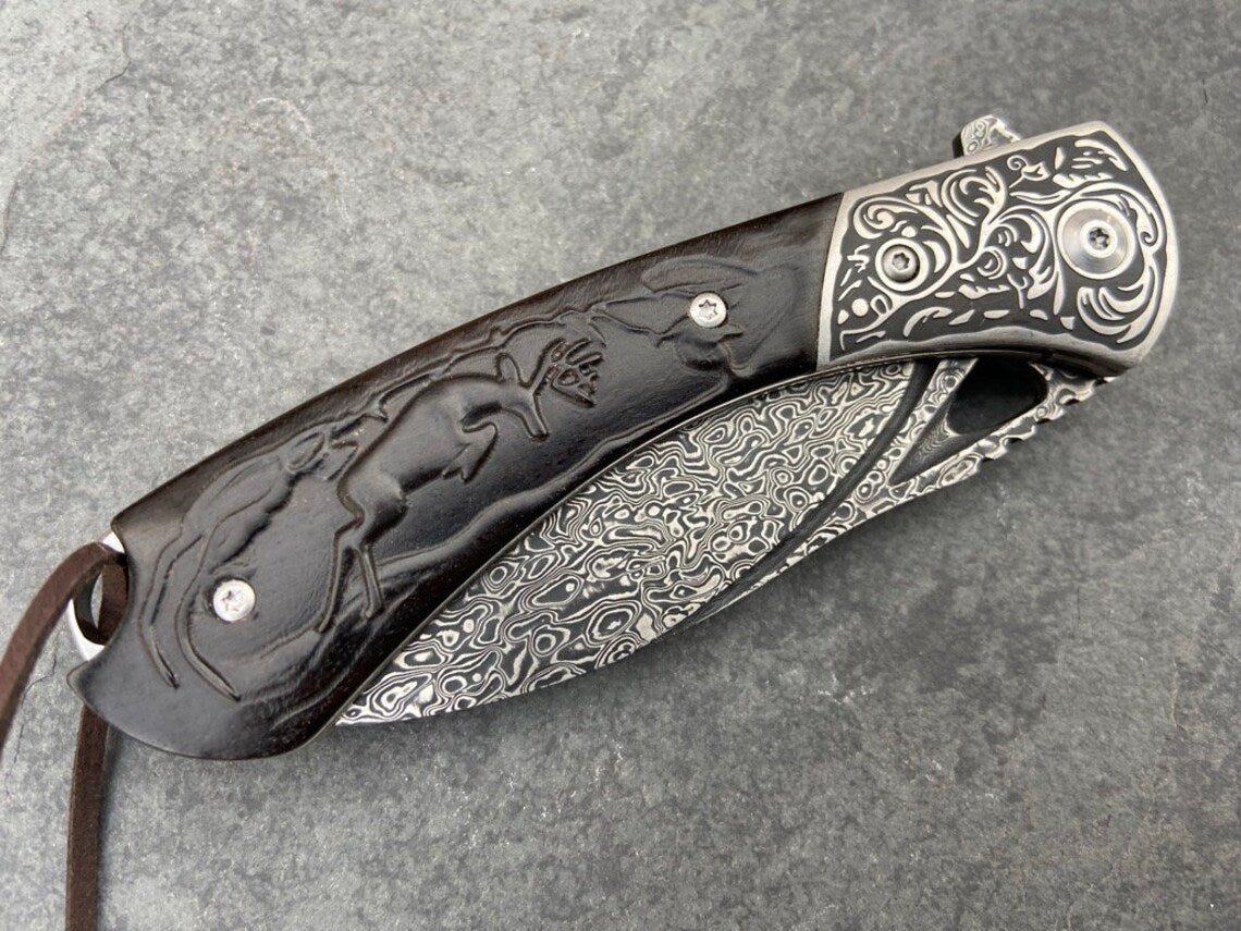 Unique Personalized Damascus Deer Handle Customized Knives Gifts for Men by Groovy Guy