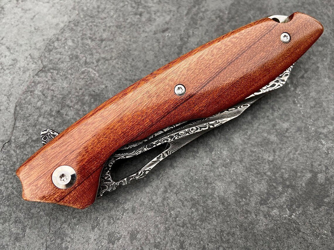 Unique Personalized Ironwood Damascus Blade Customized Knives Gifts for Men by Groovy Guy