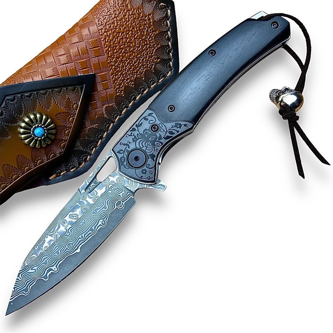 Unique Personalized Damascus EDC Pocket Knife Customized Damascus Knife Gifts for Men by Groovy Guy