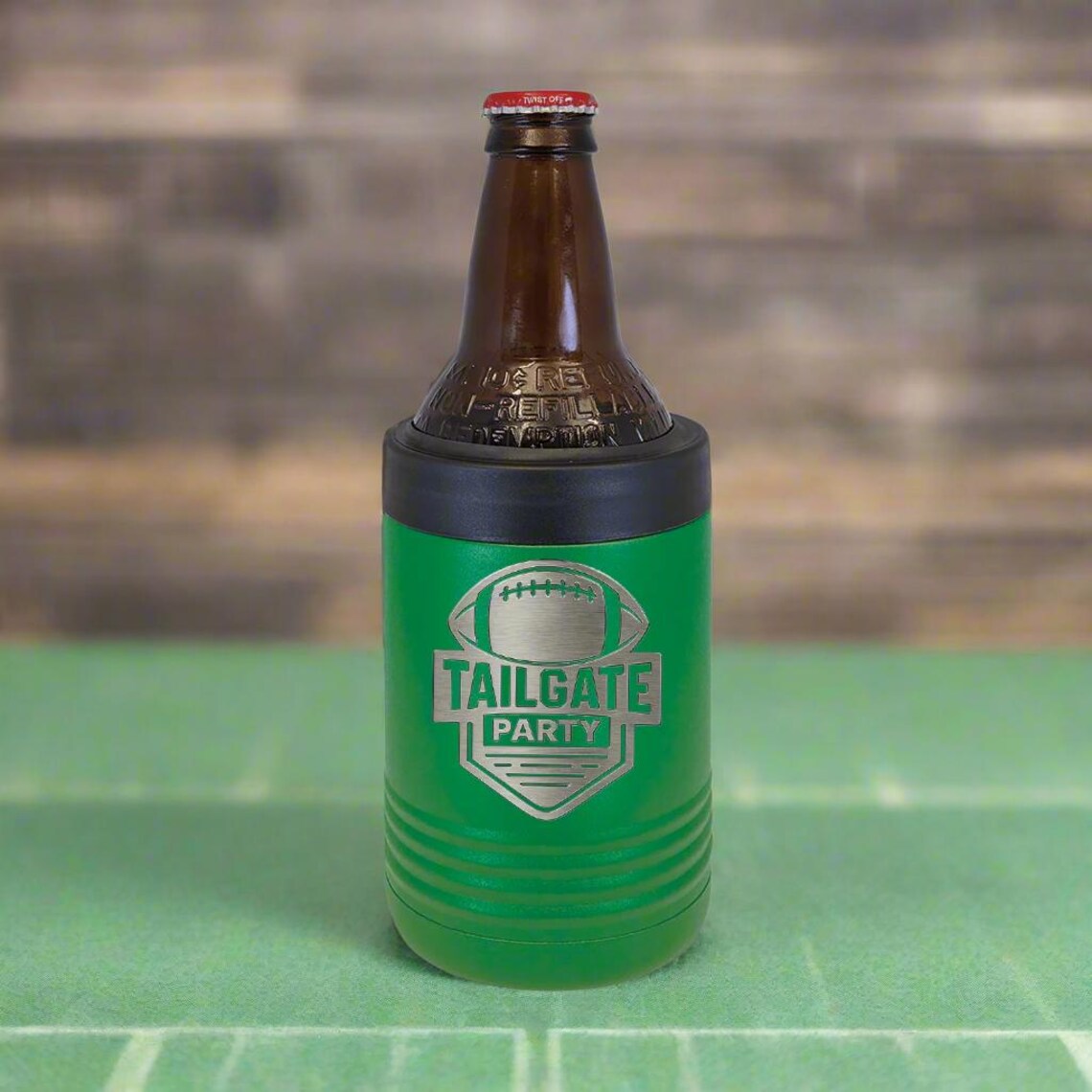 Engraved Football Can Cooler – Tailgate & Game Day Drink Holder for Men