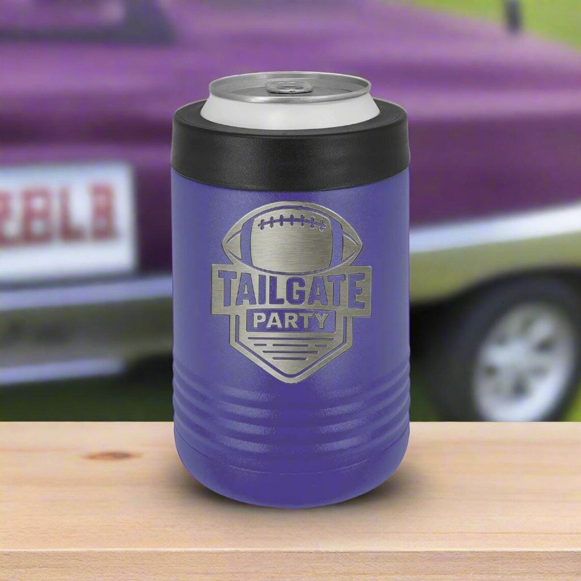 Engraved Football Can Cooler – Tailgate & Game Day Drink Holder for Men