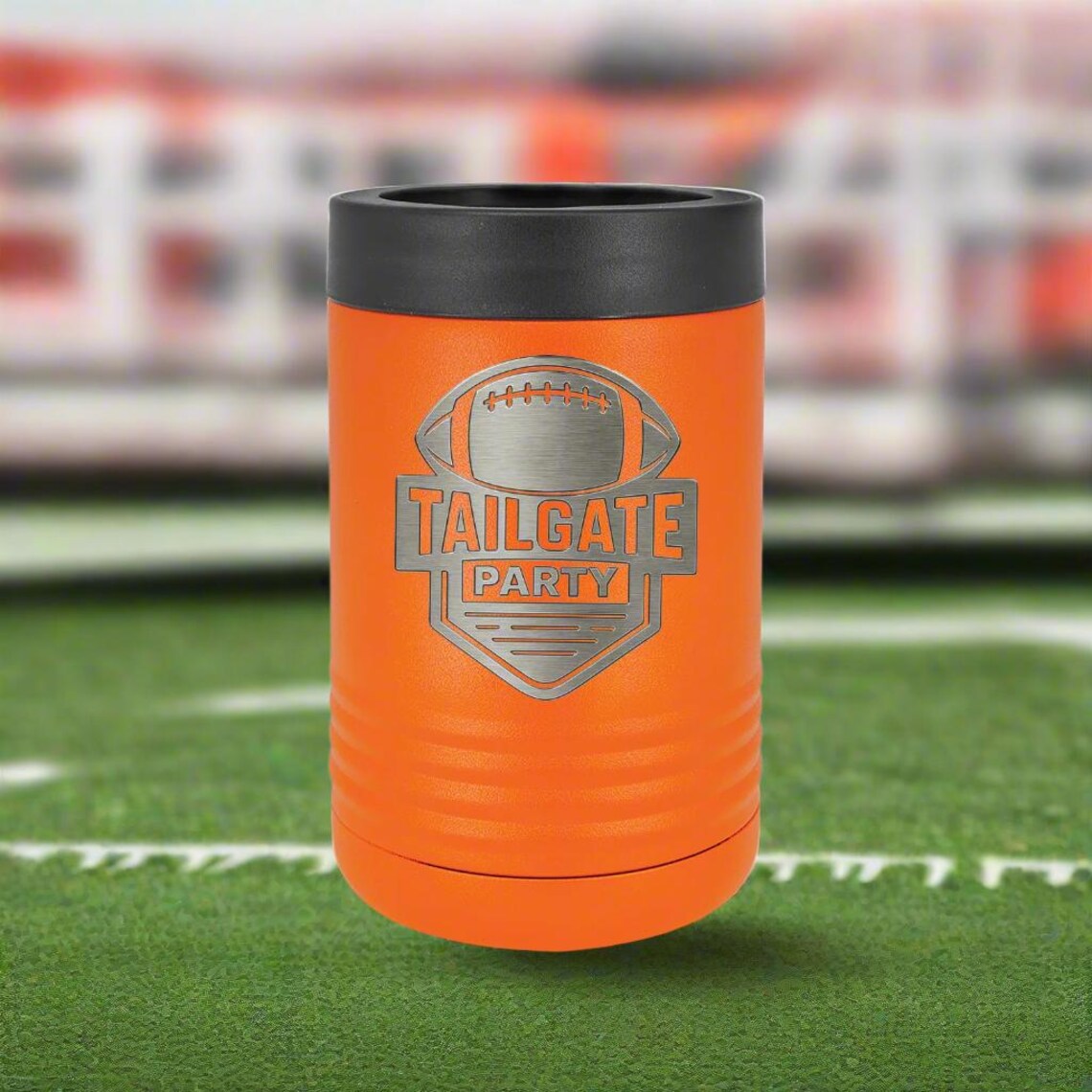 Engraved Football Can Cooler – Tailgate & Game Day Drink Holder for Men