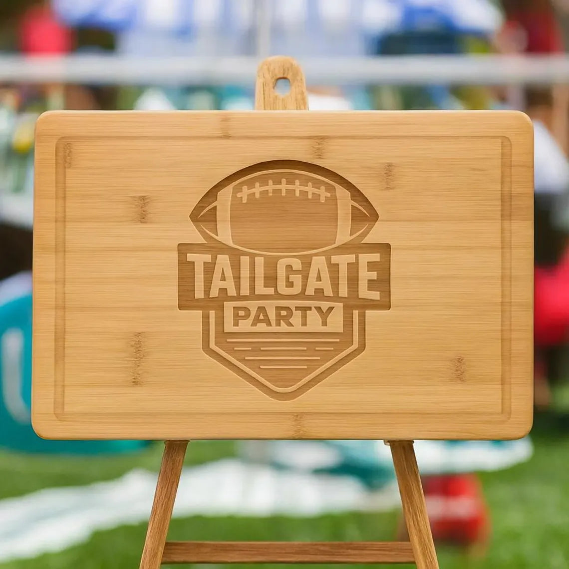 Engraved Football Tailgate Bamboo Cutting Board – Game Day Serving Board