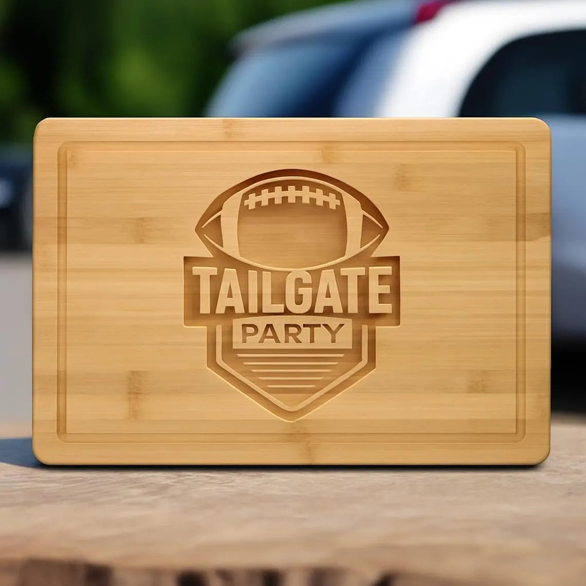 Engraved Football Tailgate Bamboo Cutting Board – Game Day Serving Board