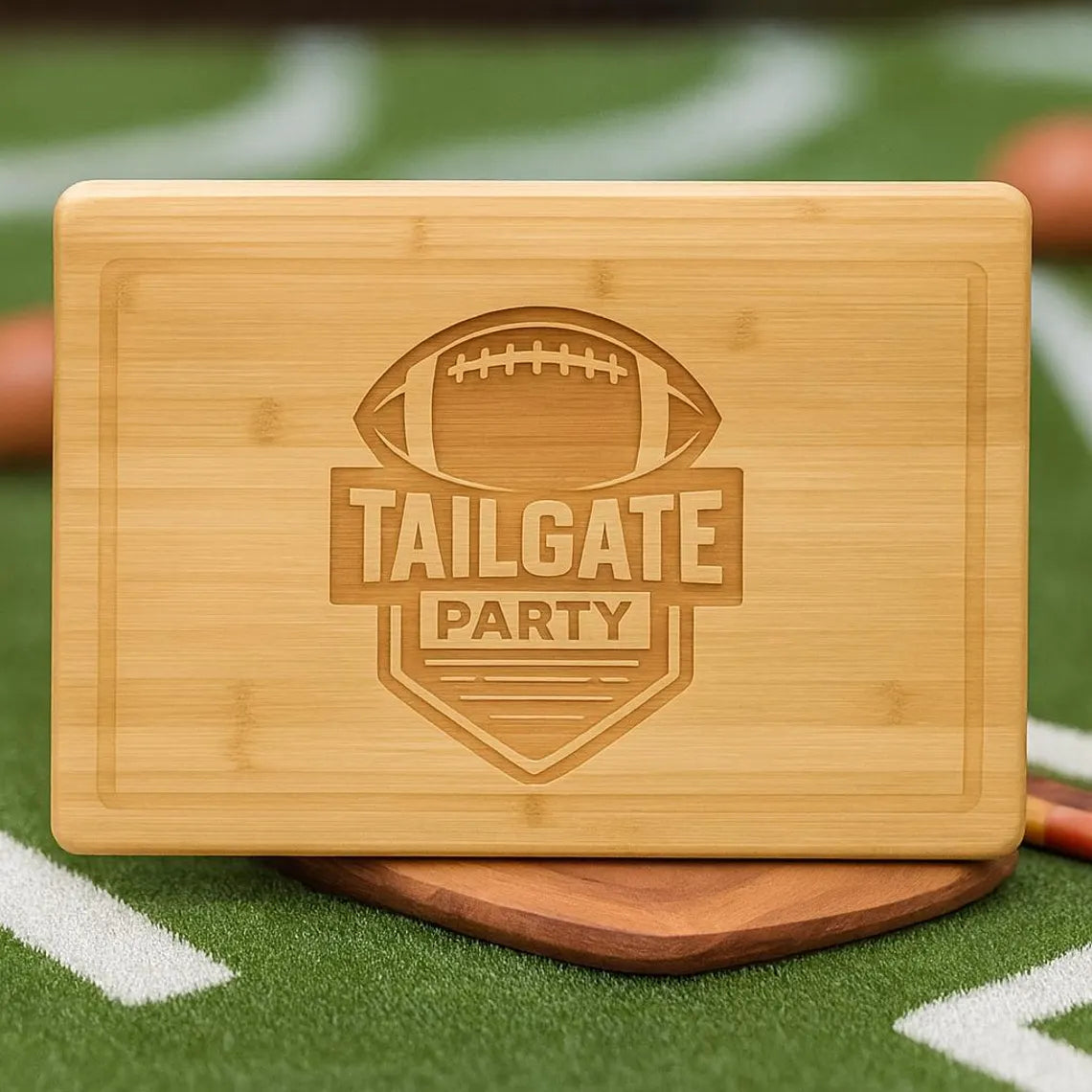 Engraved Football Tailgate Bamboo Cutting Board – Game Day Serving Board