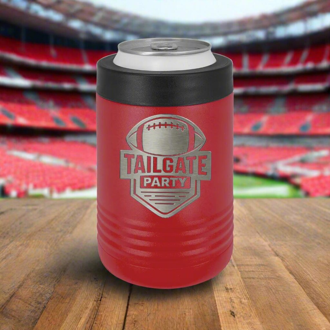 Engraved Football Can Cooler – Tailgate & Game Day Drink Holder for Men
