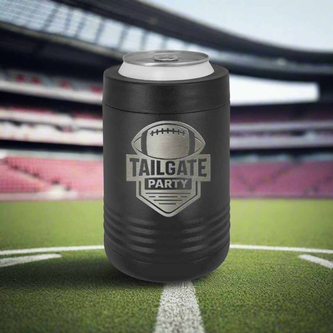 Engraved Football Can Cooler – Tailgate &amp; Game Day Drink Holder for Men