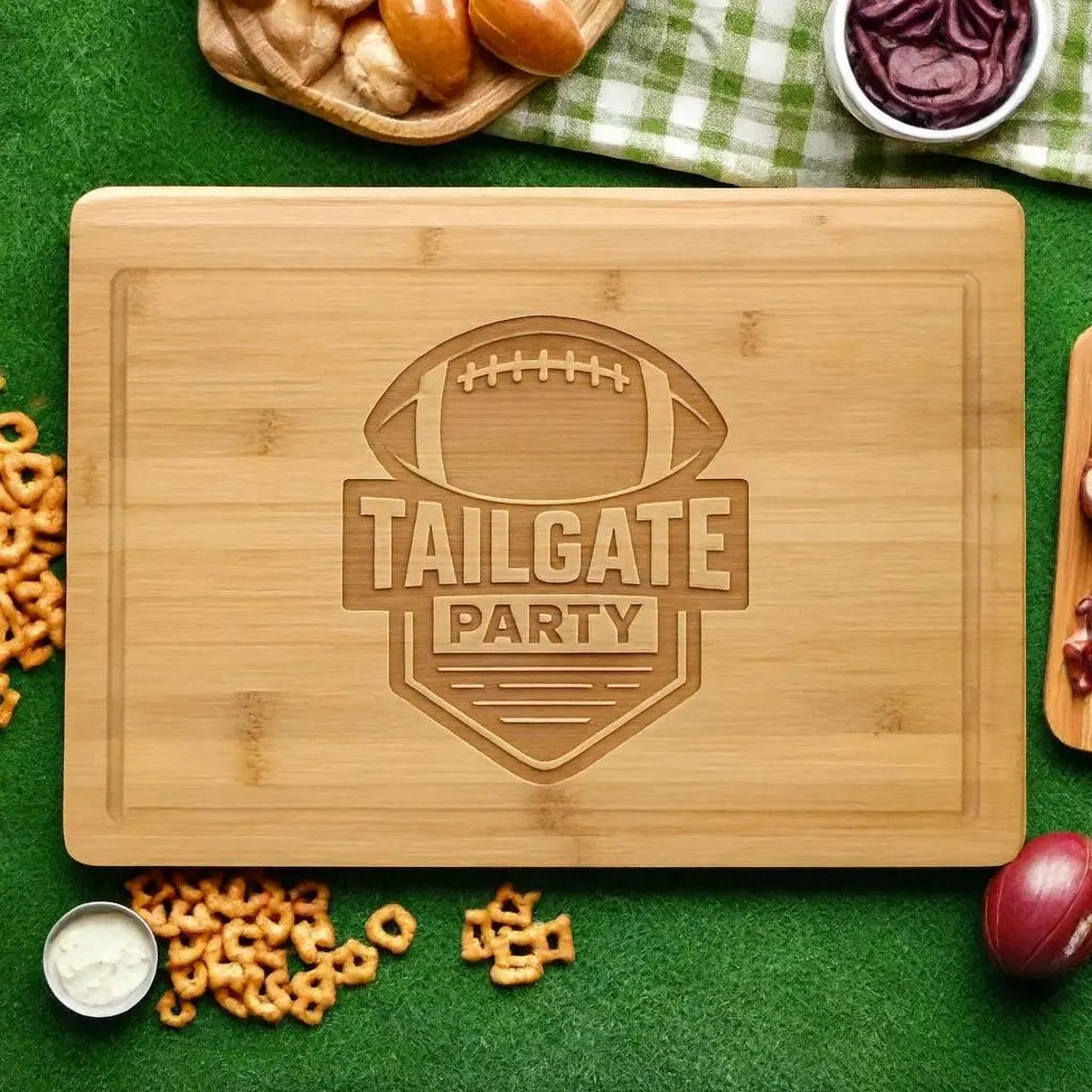 Engraved Football Tailgate Bamboo Cutting Board – Game Day Serving Board