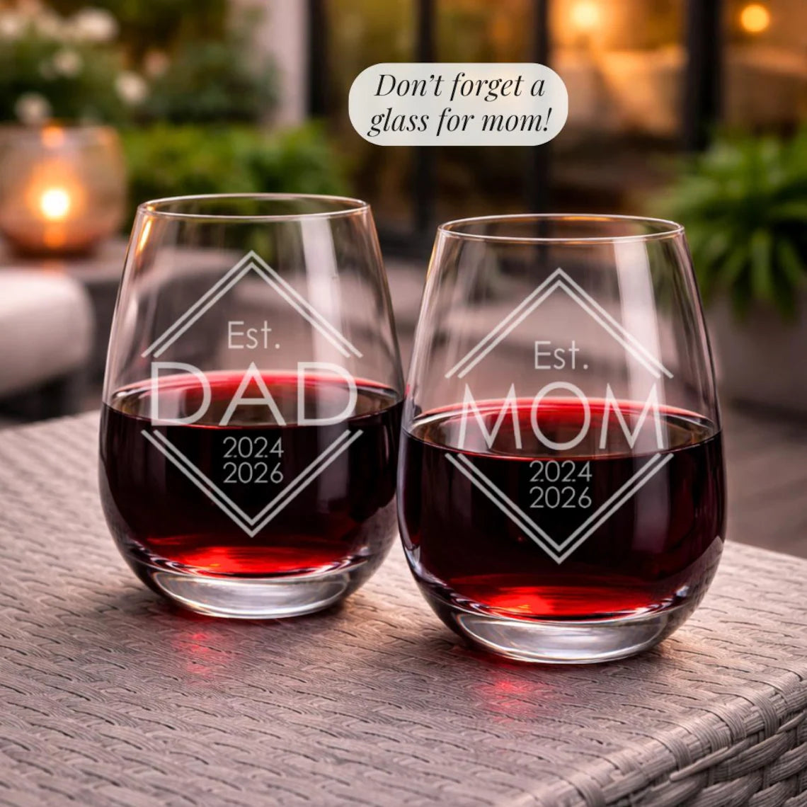Personalized Est. Mom or Dad Engraved Glass — Whiskey, Wine, Pint, Mug, or Beer Can