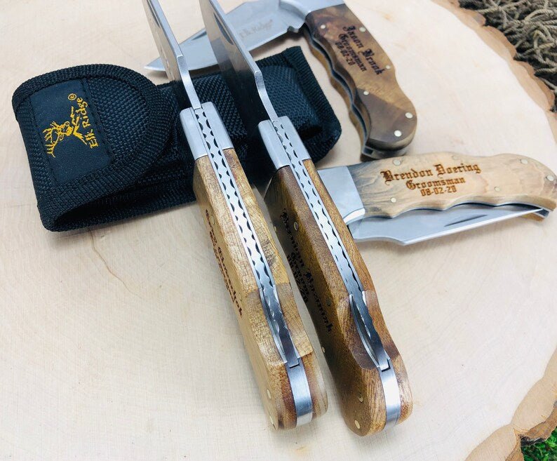 Unique Personalized Engraved Burlwood Pocket Knife Customized Knife Gifts for Men by Groovy Guy