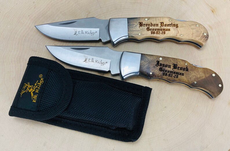 Unique Personalized Engraved Burlwood Pocket Knife Customized Knife Gifts for Men by Groovy Guy