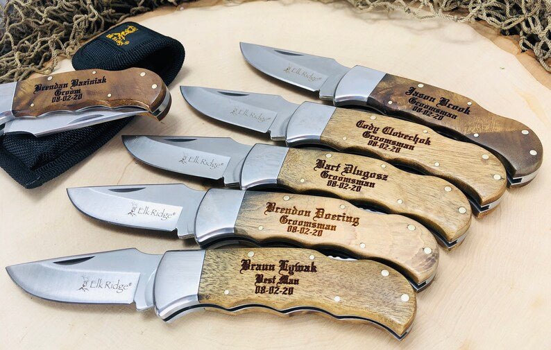 Unique Personalized Engraved Burlwood Pocket Knife Customized Knife Gifts for Men by Groovy Guy