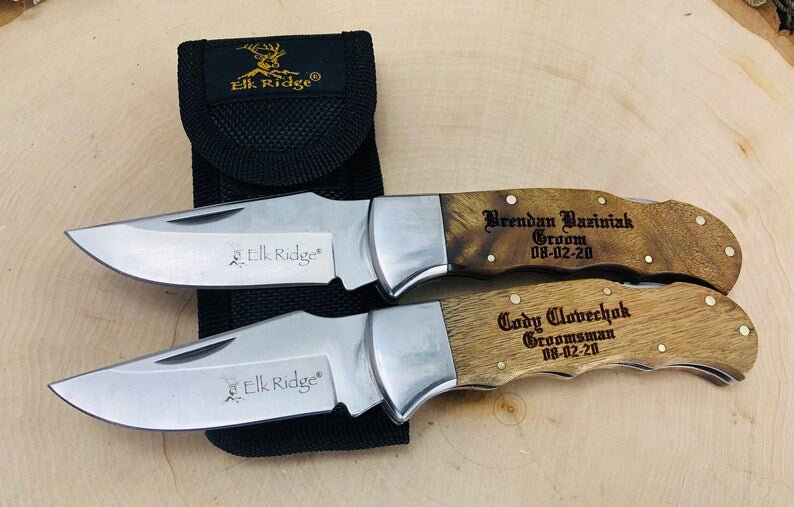 Unique Personalized Engraved Burlwood Pocket Knife Customized Knife Gifts for Men by Groovy Guy
