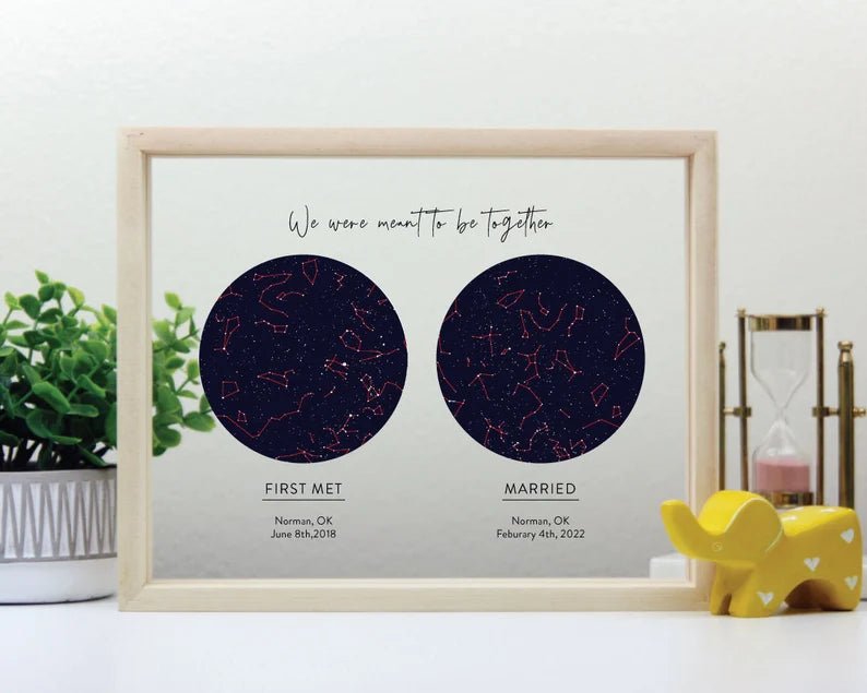 Unique Personalized Celestial Romance: Custom Framed Two - Star Night Sky Map Customized Anniversary Gifts for Men by Groovy Guy