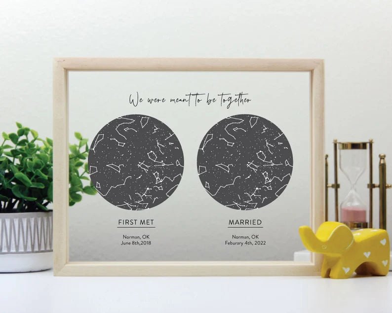 Unique Personalized Celestial Romance: Custom Framed Two - Star Night Sky Map Customized Anniversary Gifts for Men by Groovy Guy