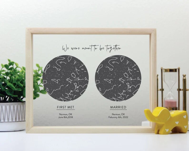 Celestial Romance: Custom Framed Two-Star Night Sky Map