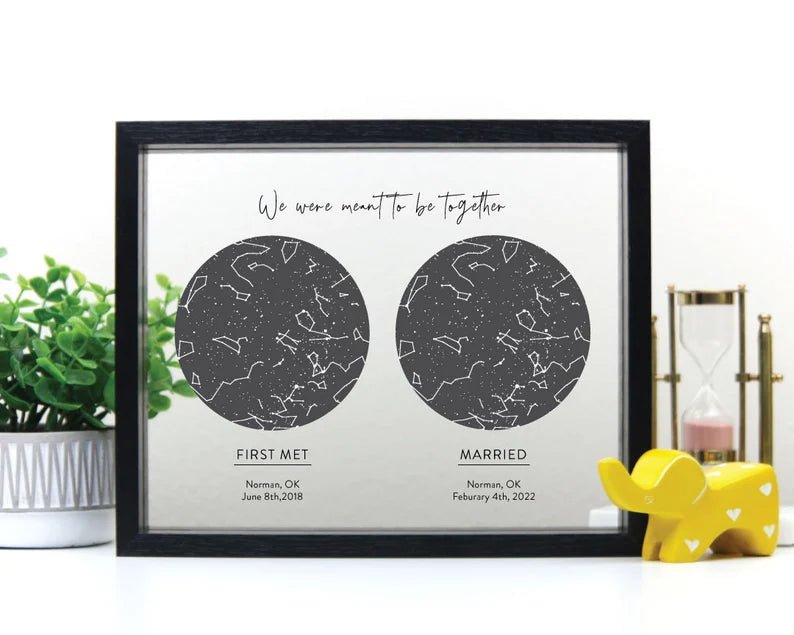 Unique Personalized Celestial Romance: Custom Framed Two - Star Night Sky Map Customized Anniversary Gifts for Men by Groovy Guy