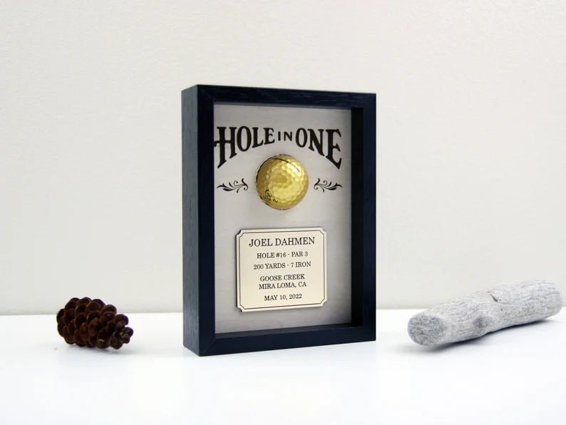 Unique Personalized Hole in One Golf Ball Holder Frame Customized Golf Gifts for Men by Groovy Guy