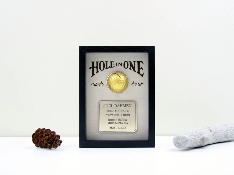 Unique Personalized Hole in One Golf Ball Holder Frame Customized Golf Gifts for Men by Groovy Guy