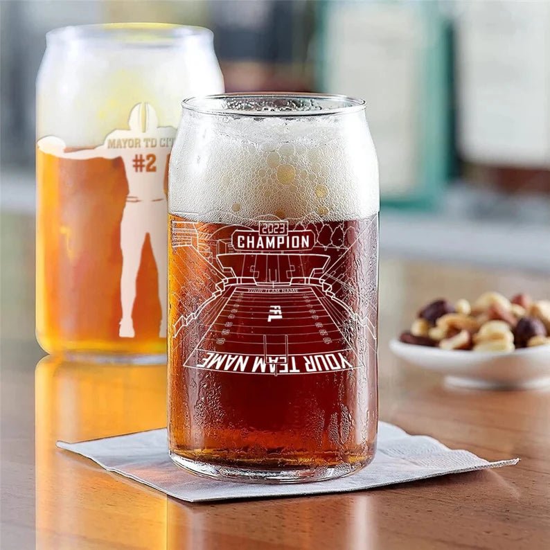 Unique Personalized Fantasy Football Glass Beer Can Customized Beer Glasses Gifts for Men by Groovy Guy