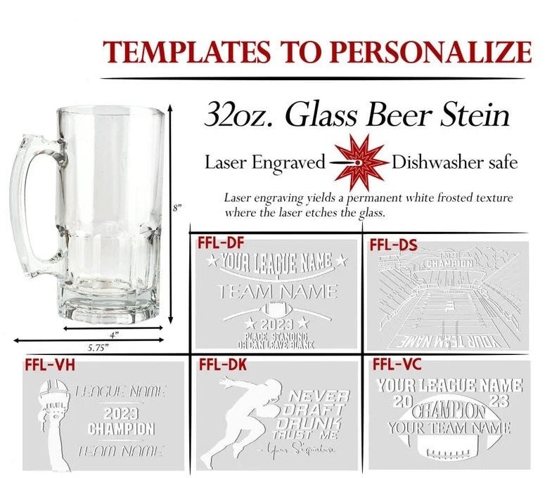 Unique Personalized 32oz Football Beer Stein Customized Beer Glasses Gifts for Men by Groovy Guy