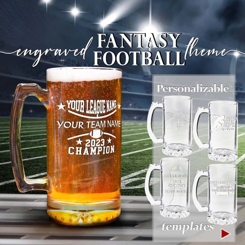 Unique Personalized Fantasy Football Beer Stein Customized Beer Glasses Gifts for Men by Groovy Guy
