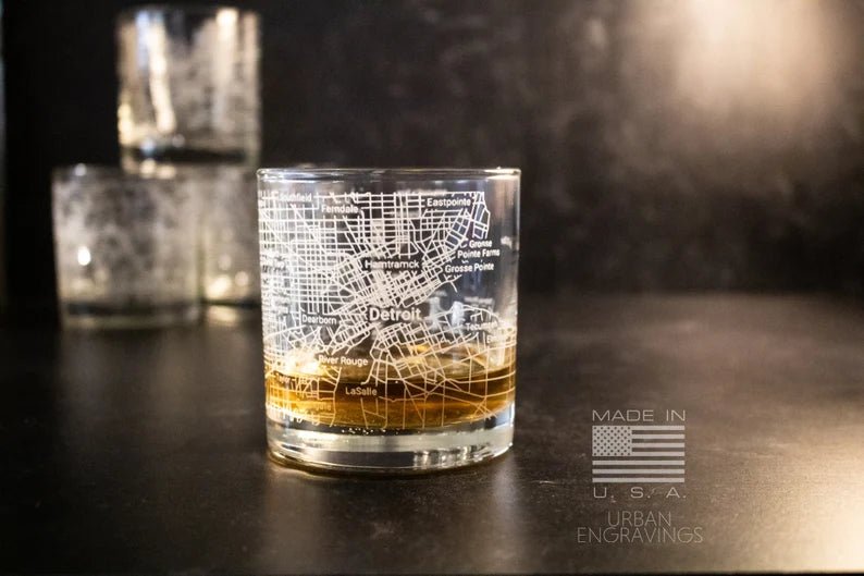 Unique Personalized City Map Rocks Glass Customized Whiskey Glass Gifts for Men by Groovy Guy