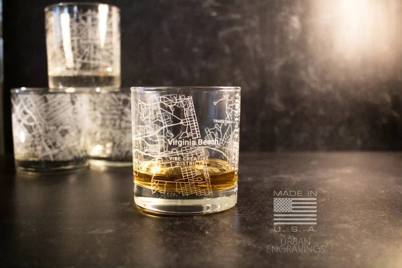 Unique Personalized City Map Rocks Glass Customized Whiskey Glass Gifts for Men by Groovy Guy