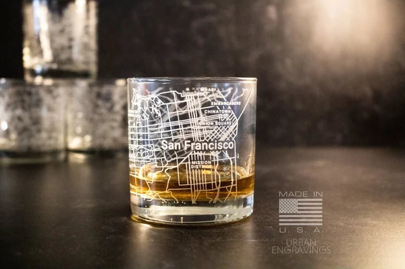 Unique Personalized City Map Rocks Glass Customized Whiskey Glass Gifts for Men by Groovy Guy