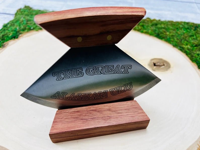 Unique Personalized Alaskan Ulu Knife & Stand Customized Knife Gifts for Men by Groovy Guy