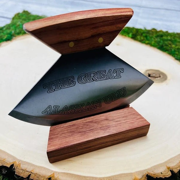 Unique Personalized Alaskan Ulu Knife &amp; Stand Customized Knife Gifts for Men by Groovy Guy