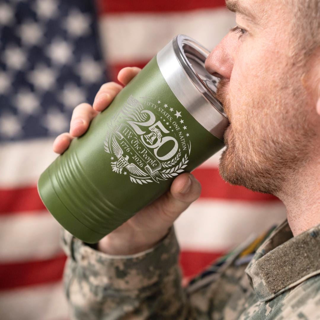 Military veteran gift framing with patriotic insulated tumbler