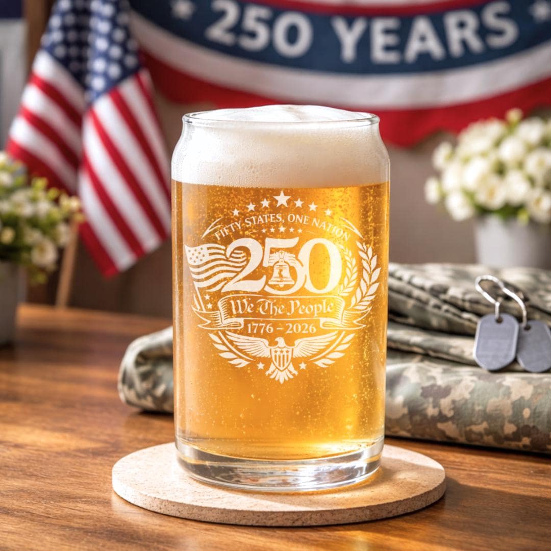 America 250 anniversary glass detail