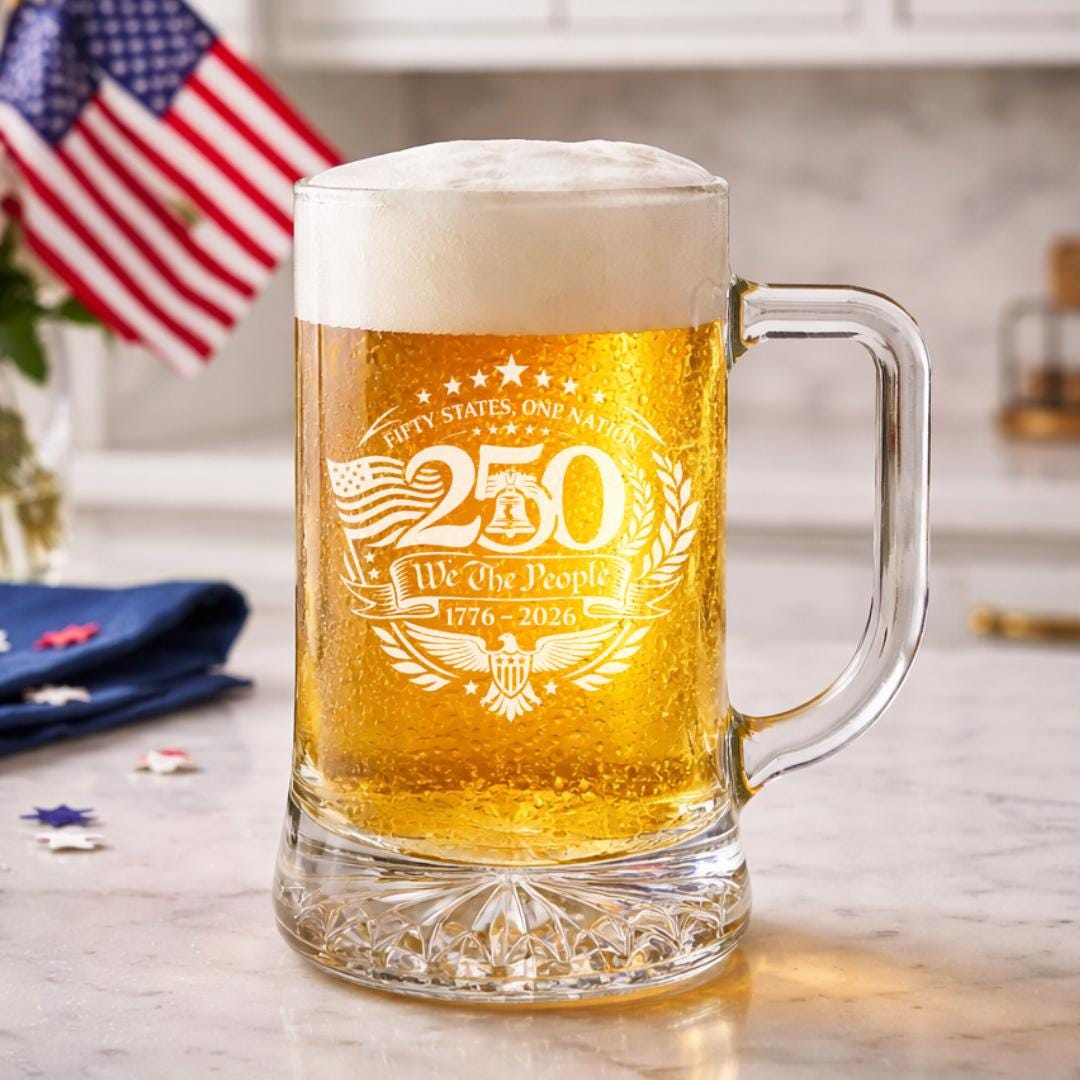 Patriotic glass mug variant with heavy base and handle
