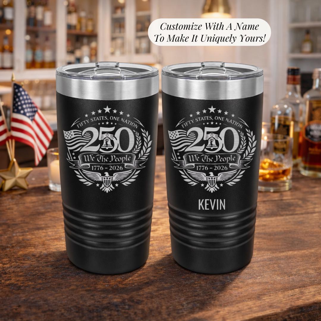 250th anniversary patriotic design close-up with eagle, flag, and Fifty States One Nation engraving