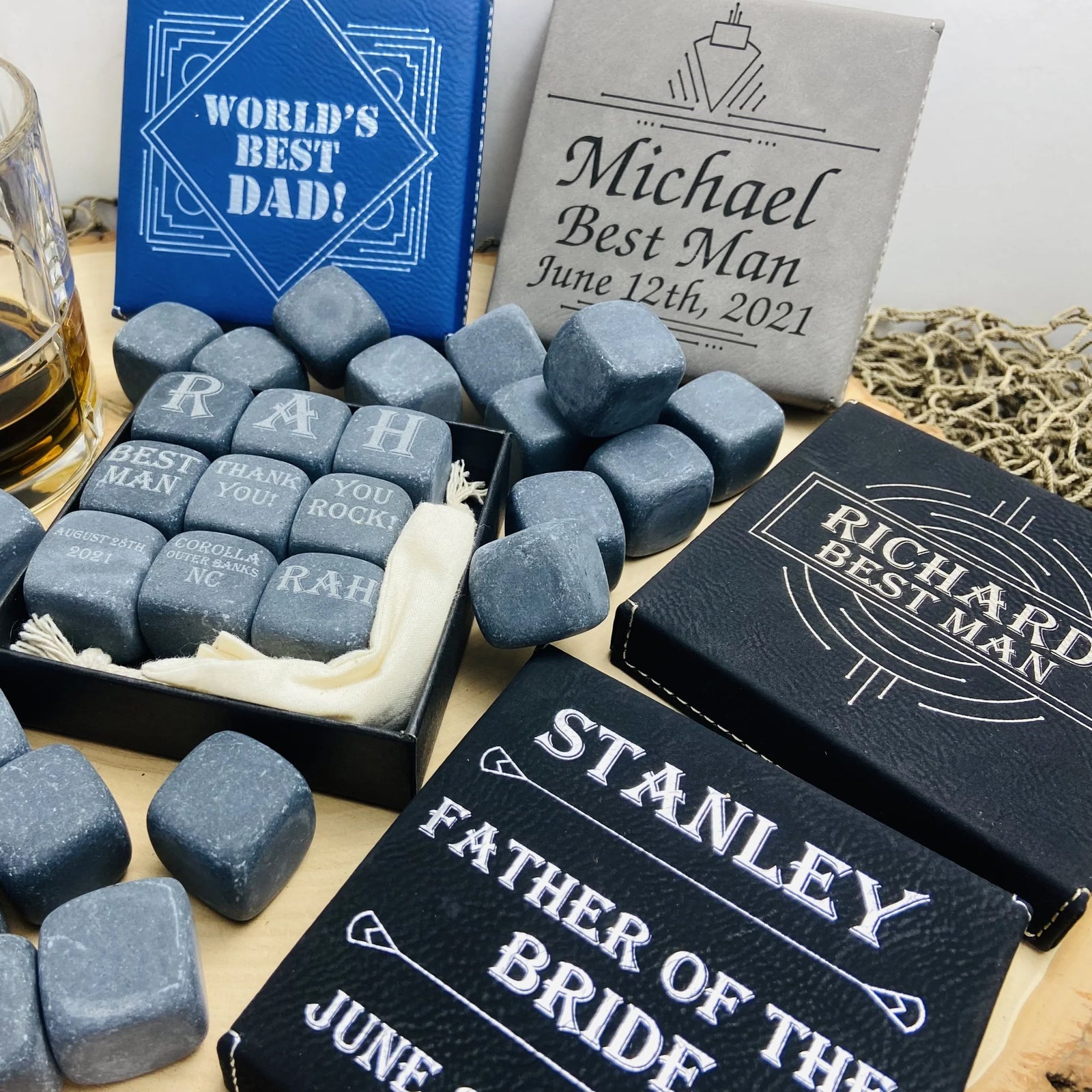 Unique Personalized Custom Whiskey Stones Customized Bar Gifts for Men by Groovy Guy