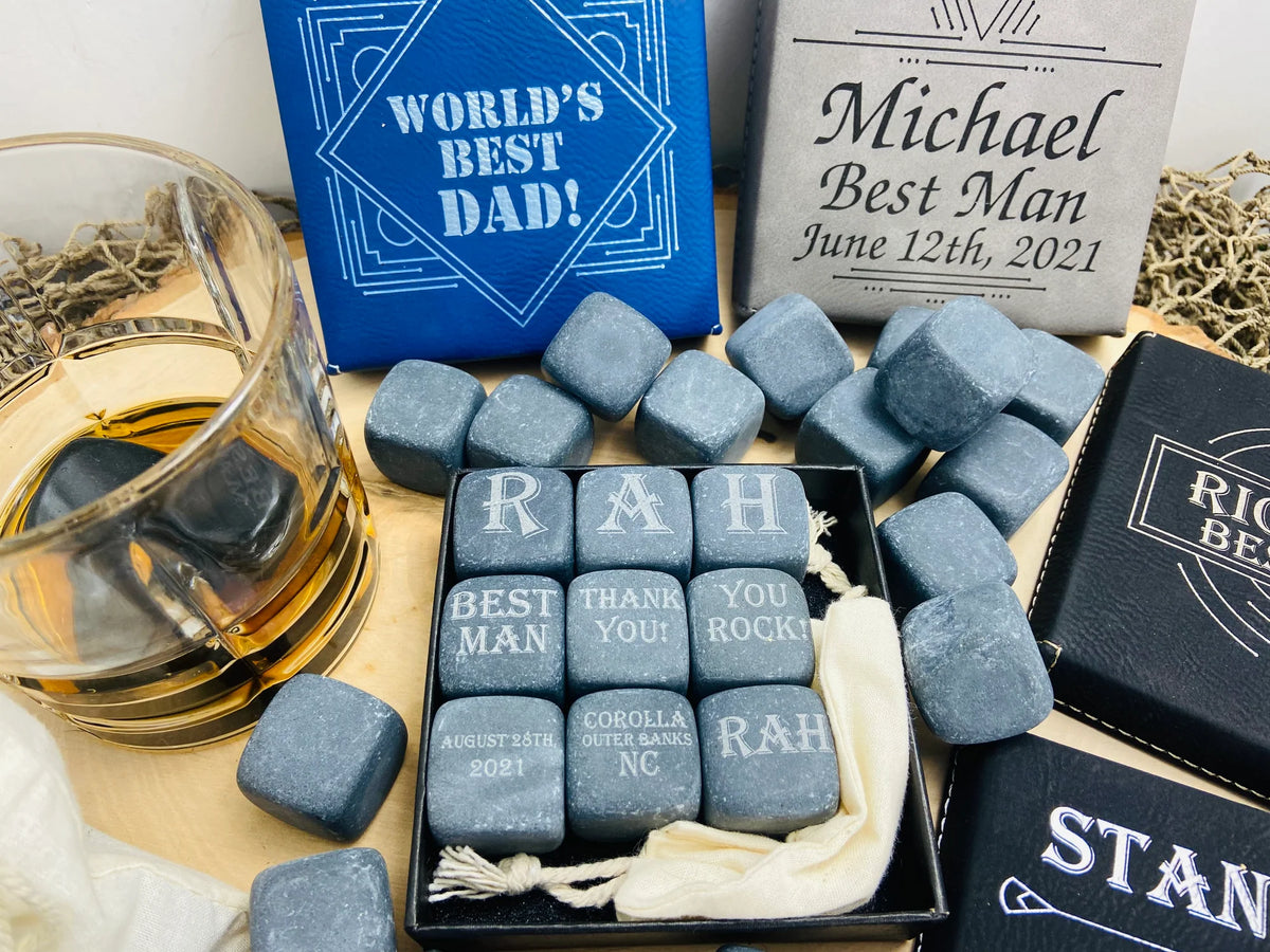 Unique Personalized Custom Whiskey Stones Customized Bar Gifts for Men by Groovy Guy