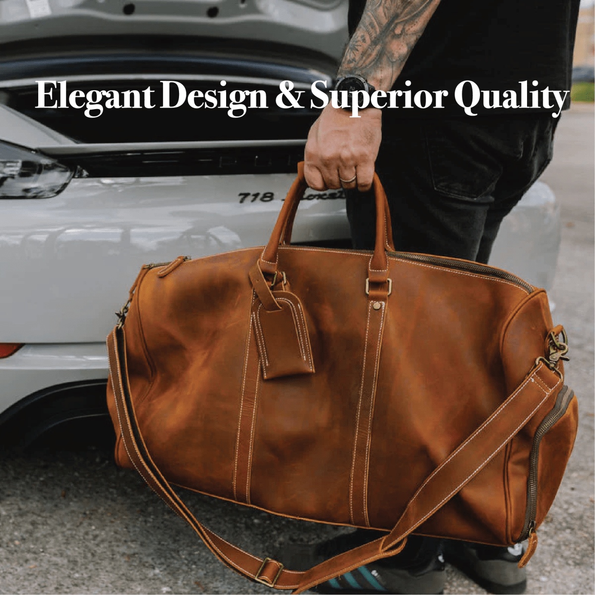 Unique Personalized Luxe Leather Duffel Bag Customized Duffle Bag Gifts for Men by Groovy Guy