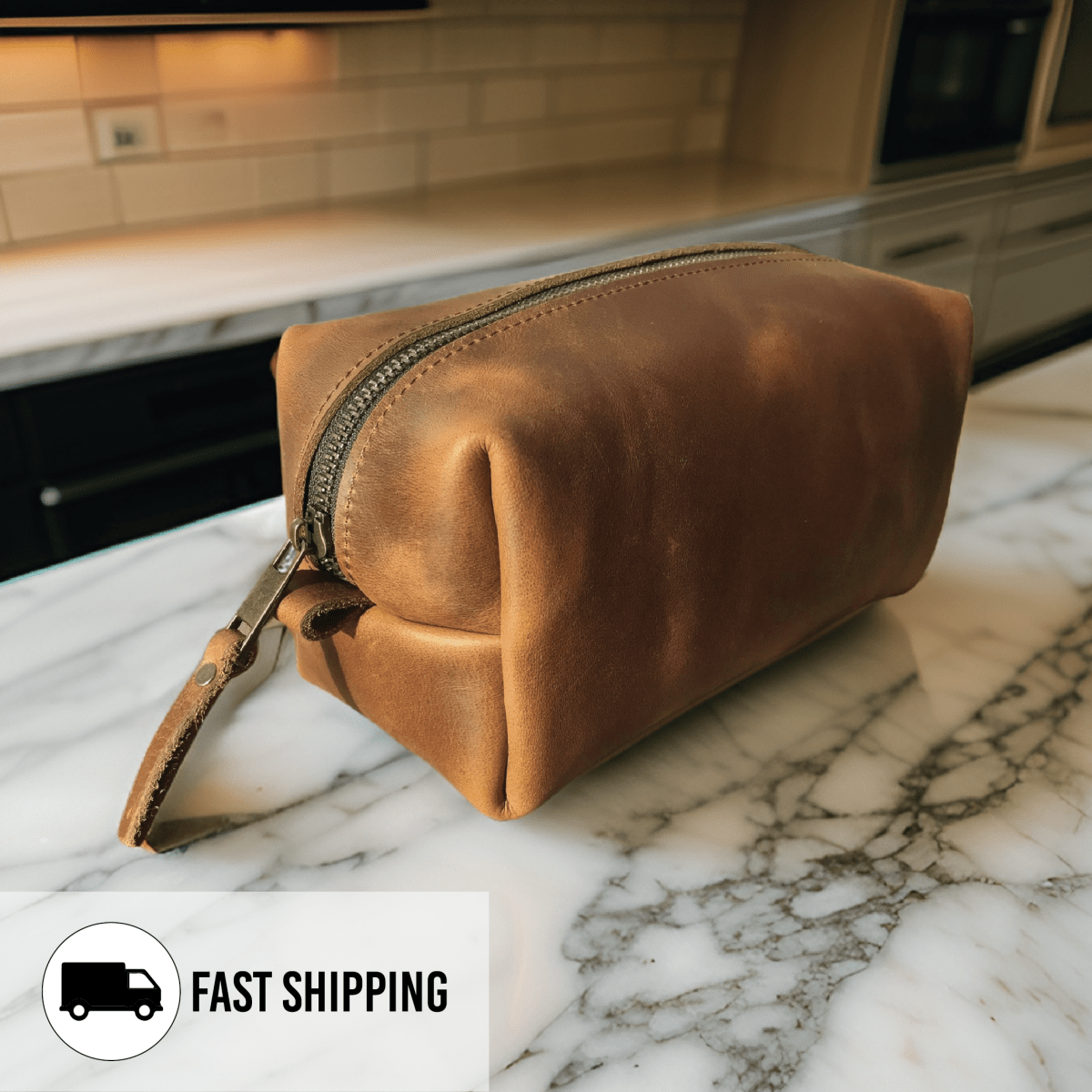 Unique Personalized Monogrammed Leather Dopp Kit Customized Toiletry Bag Gifts for Men by Groovy Guy